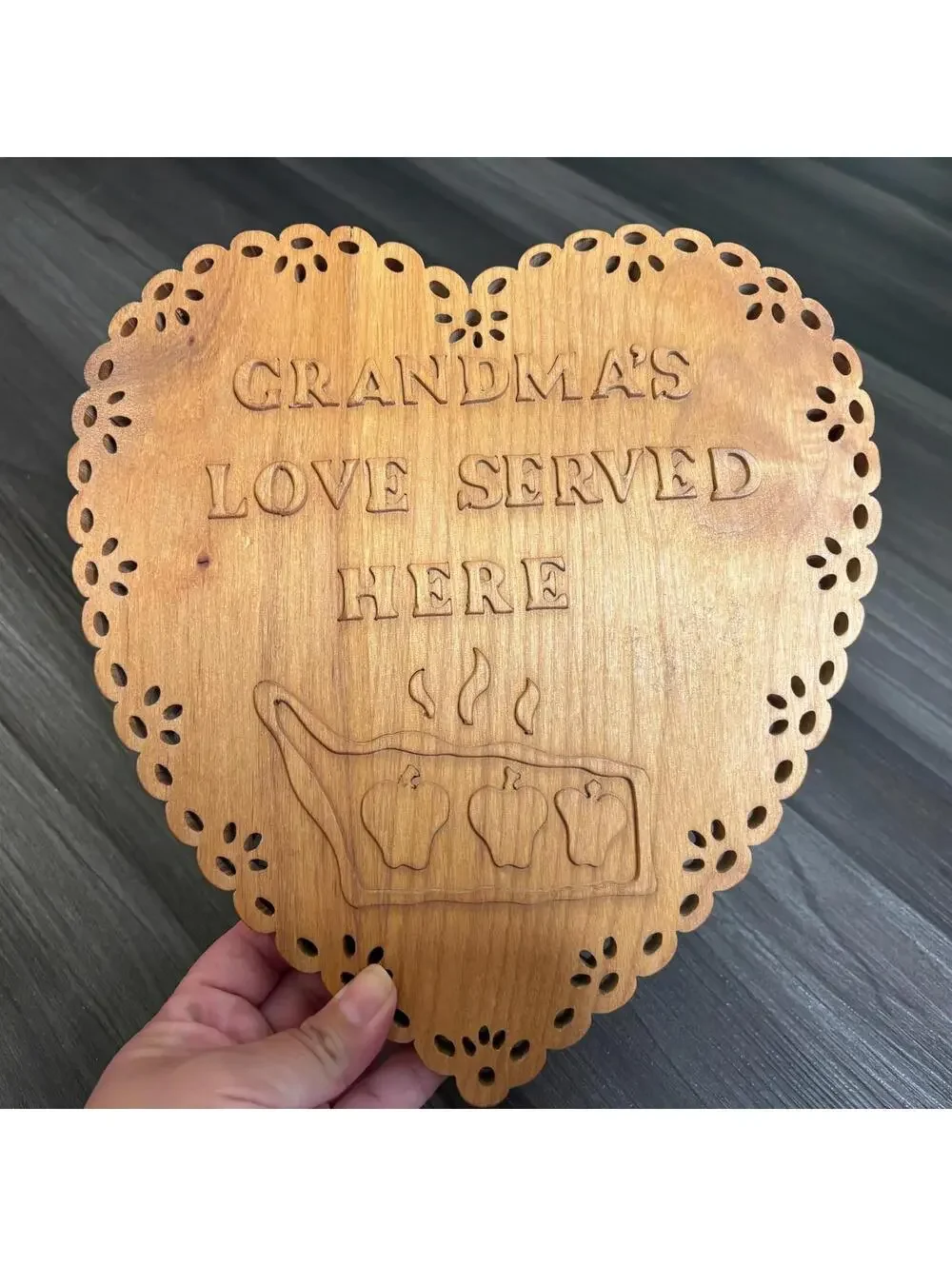 Solid Wood Crafted Triven Grandma Wood Kitchen Decor Apple Pie Heart 9